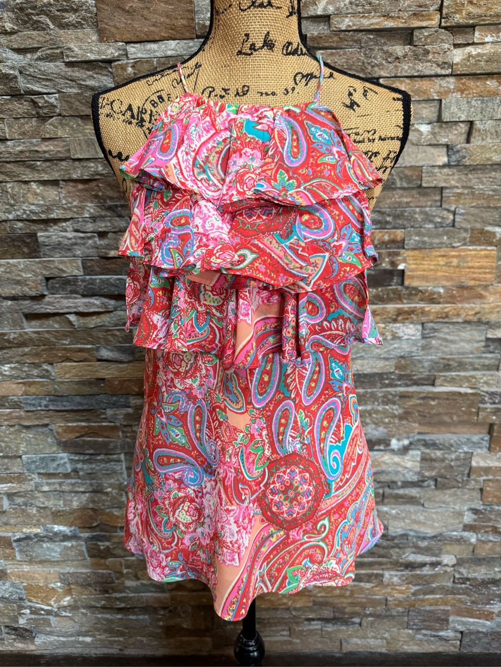 American Living Multicolored Paisley Ruffle Sleeveless Blouse Top Med Delicate